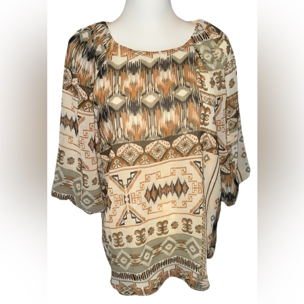 NWT Calvin Klein bold print top blouse shirt 3/4 sleeves tribal Aztec Southwest